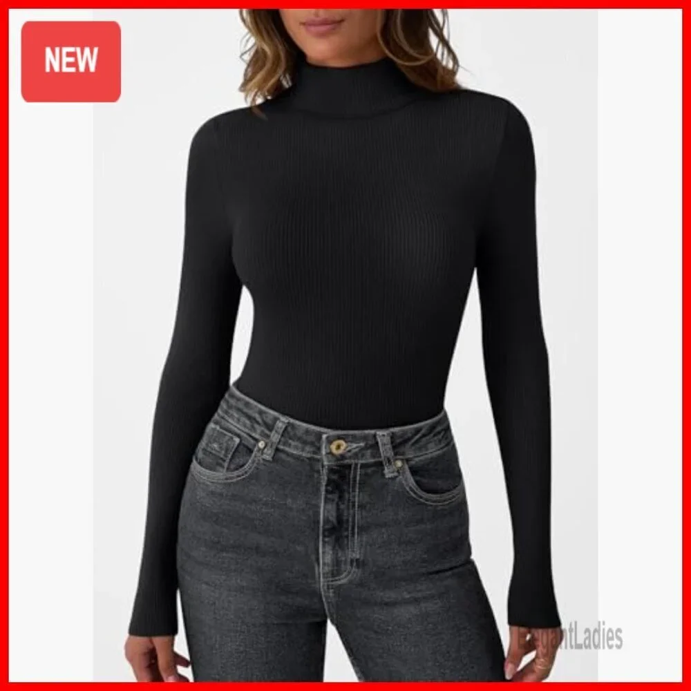 Ribbed Turtleneck Sweater Pullover Long Sleeve Winter Top
